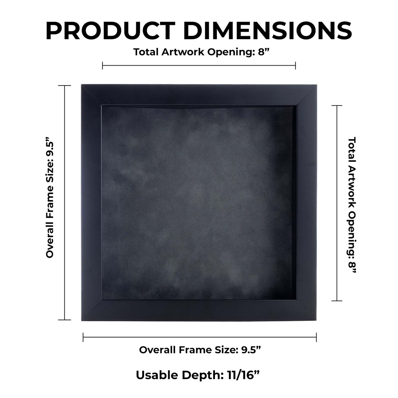 Classic Black Wood Shadown Box Frame with Acrylic Front - Dark Grey Suede Backing, 30 Sizes